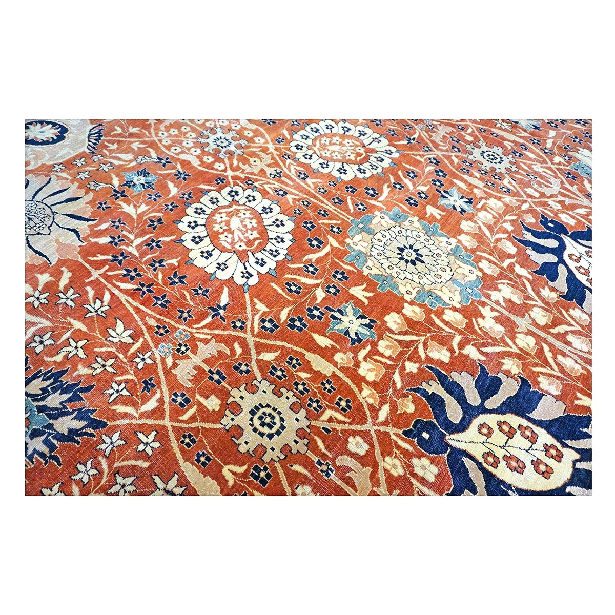 Persian Tabriz Haji Jalili Wool 12 x 18 Rust, Navy Blue & Ivory Handmade Area Rug #9902816