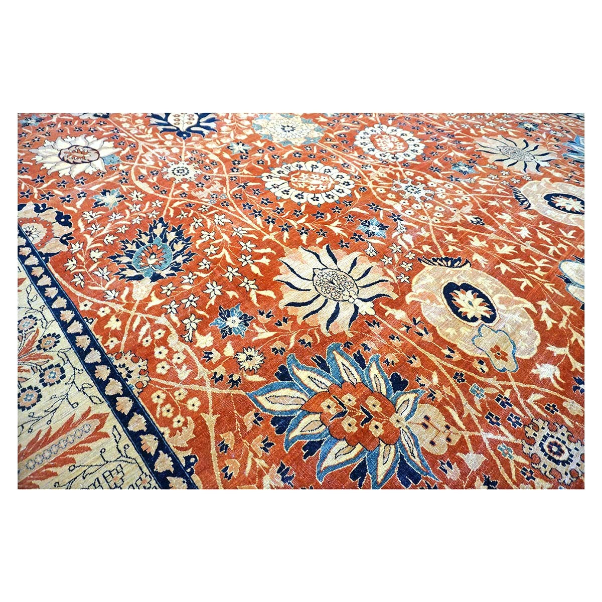 Persian Tabriz Haji Jalili Wool 12 x 18 Rust, Navy Blue & Ivory Handmade Area Rug #9902816