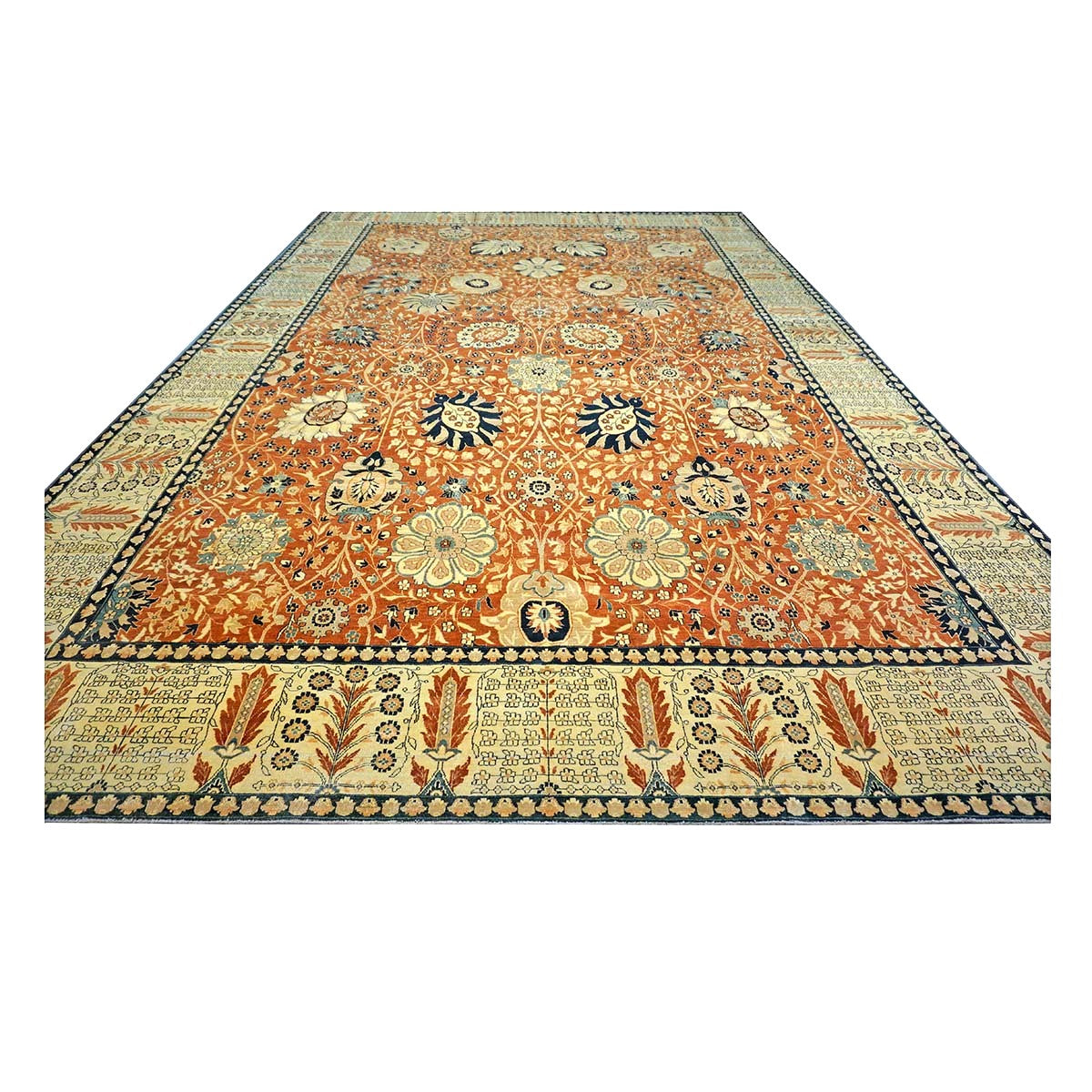 Persian Tabriz Haji Jalili Wool 12 x 18 Rust, Navy Blue & Ivory Handmade Area Rug #9902816