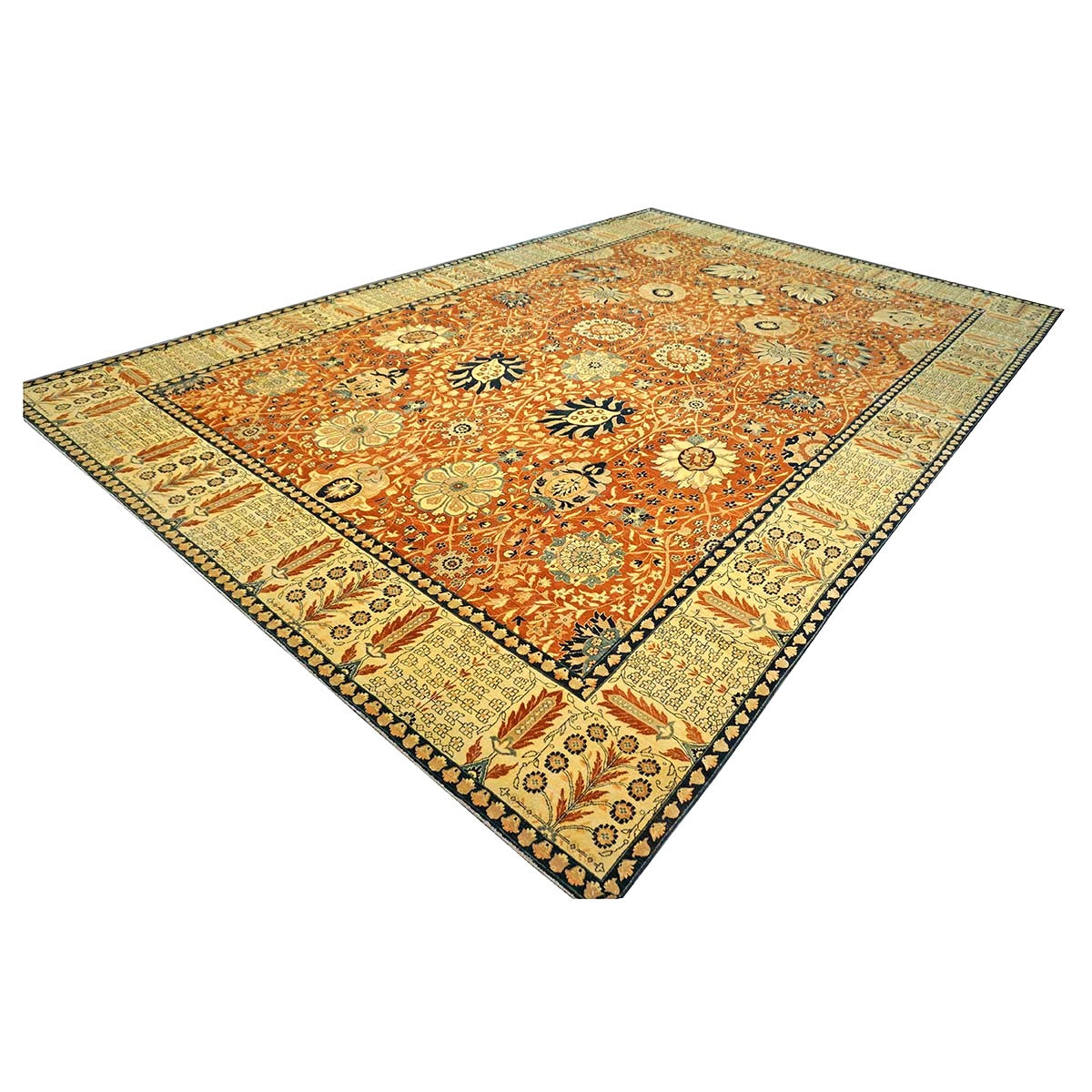 Persian Tabriz Haji Jalili Wool 12 x 18 Rust, Navy Blue & Ivory Handmade Area Rug #9902816