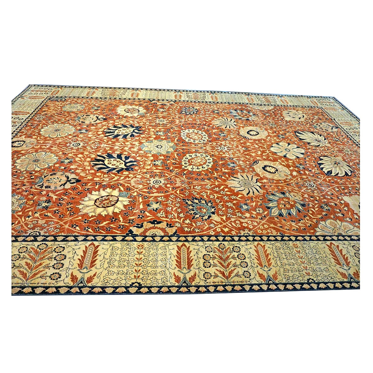 Persian Tabriz Haji Jalili Wool 12 x 18 Rust, Navy Blue & Ivory Handmade Area Rug #9902816