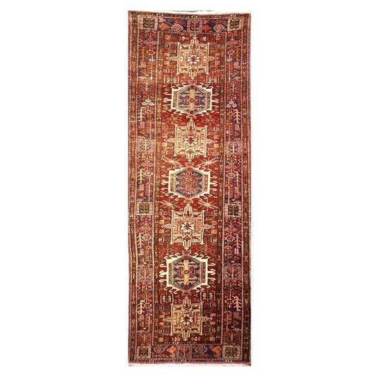 Persian Karajeh Wool 4x11 Rust, Ivory & Tan Handmade Gallery Rug #9902819