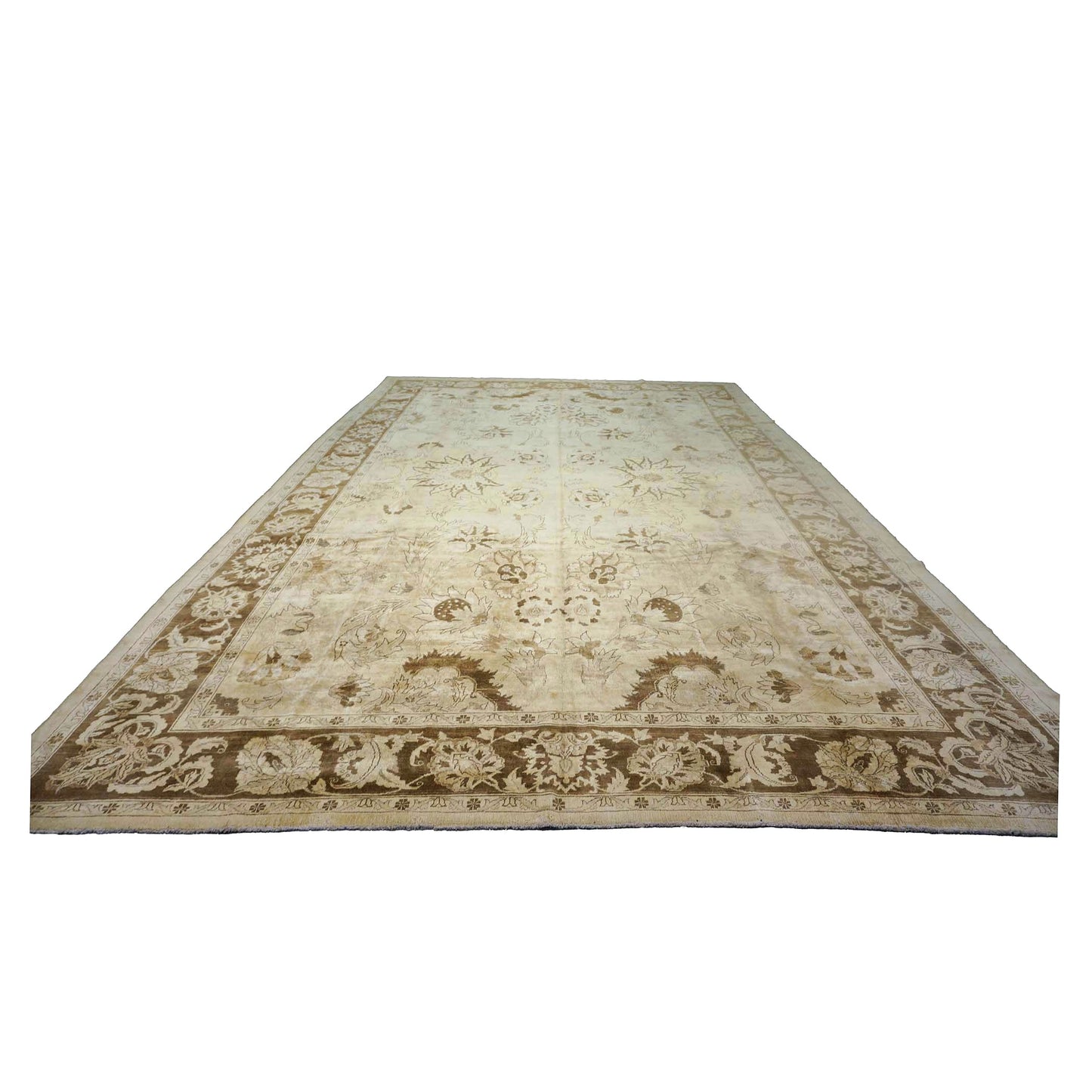 Afghan Oushak Wool 12x20 Ivory & Brown Handmade Oversized Area Rug #9902821