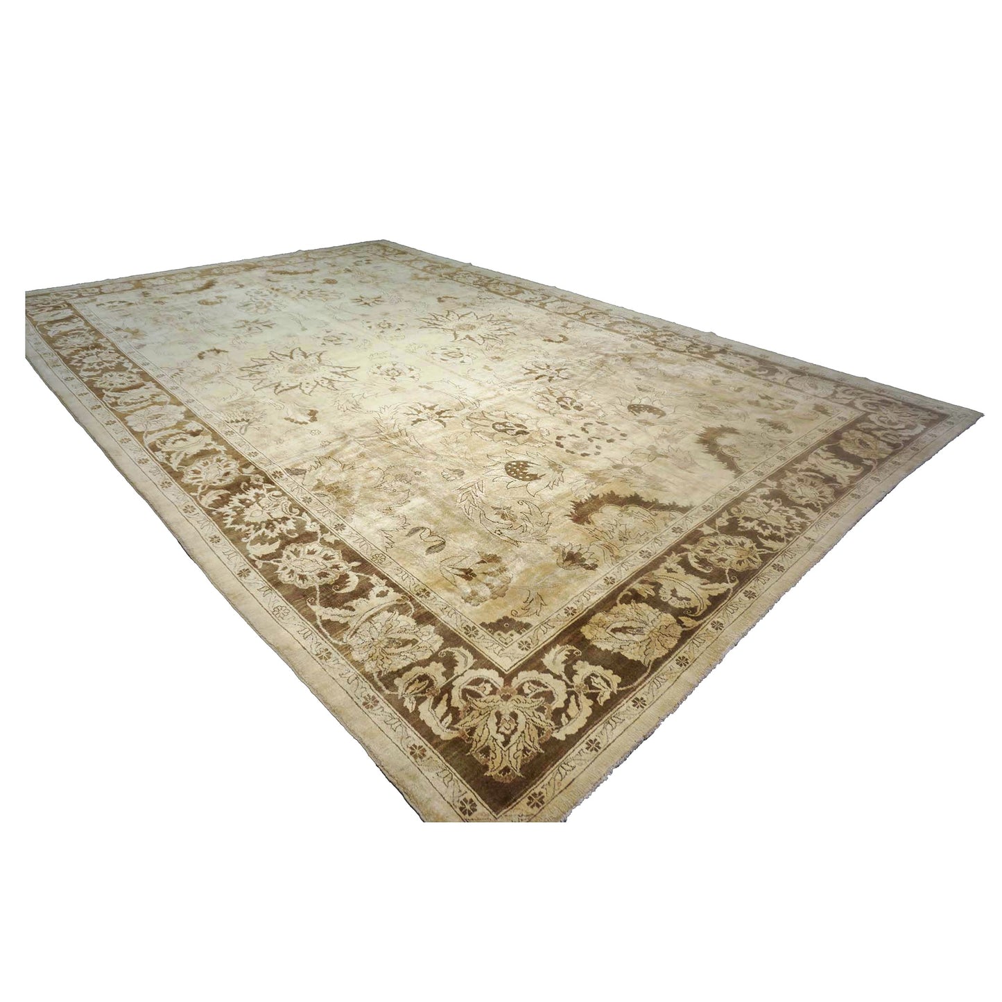 Afghan Oushak Wool 12x20 Ivory & Brown Handmade Oversized Area Rug #9902821