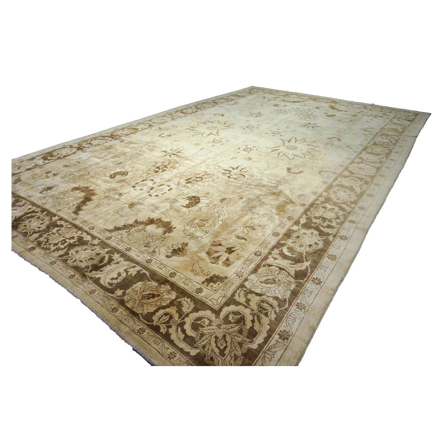 Afghan Oushak Wool 12x20 Ivory & Brown Handmade Oversized Area Rug #9902821