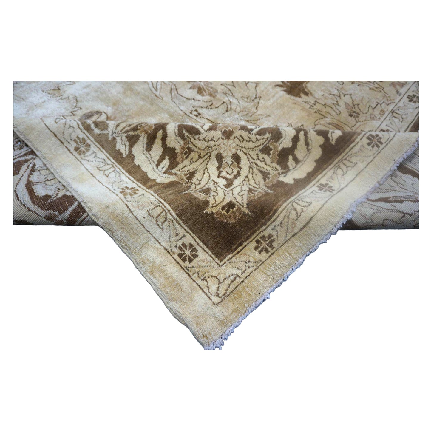 Afghan Oushak Wool 12x20 Ivory & Brown Handmade Oversized Area Rug #9902821
