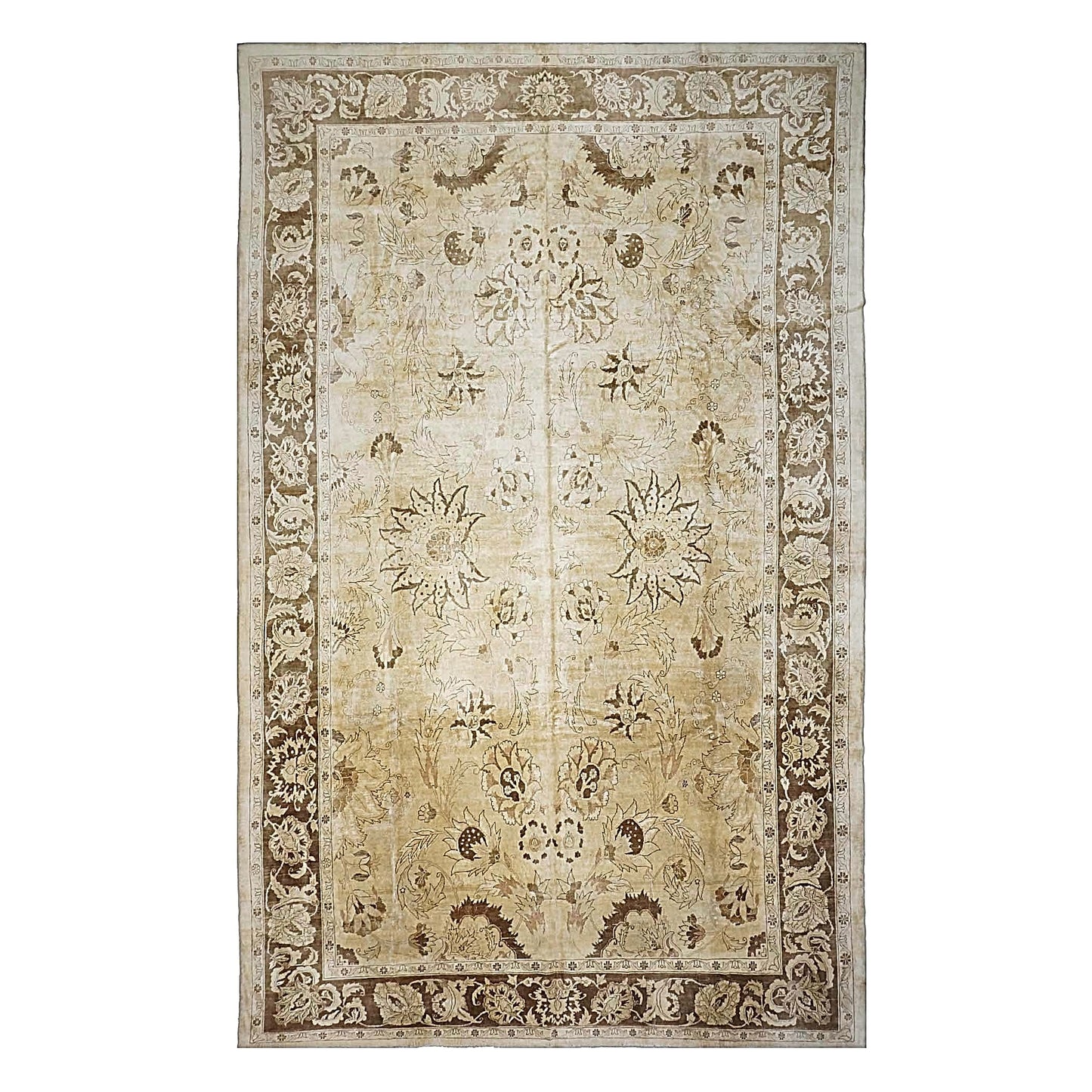 Afghan Oushak Wool 12x20 Ivory & Brown Handmade Oversized Area Rug #9902821