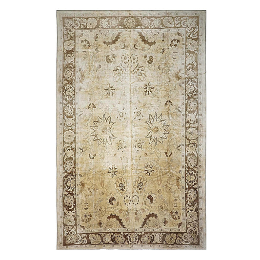 Afghan Oushak Wool 12x20 Ivory & Brown Handmade Oversized Area Rug #9902821