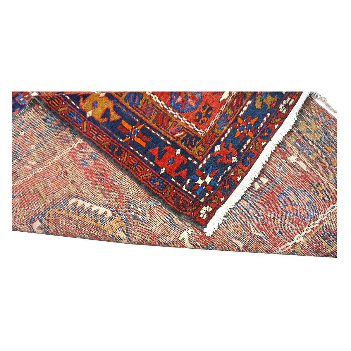Persian Karajeh Wool 3x11 Rust, Blue & Ivory Handmade Runner Rug #9902832