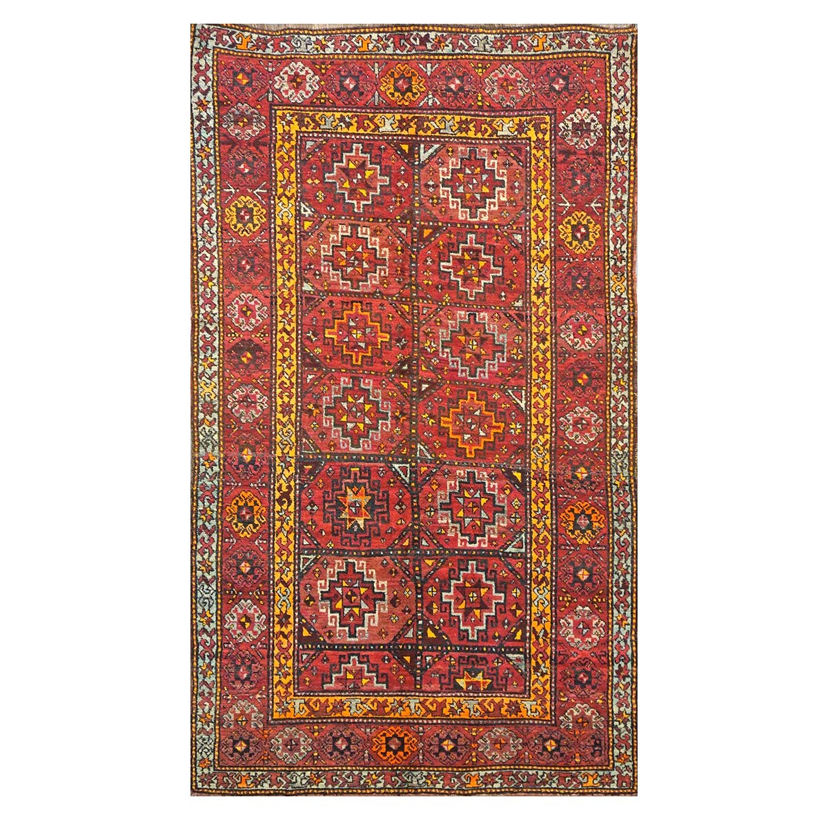 Antique East Turkestani Khotan Wool 6x11 Red, Yellow & Light Green Handmade Area Rug #9902833