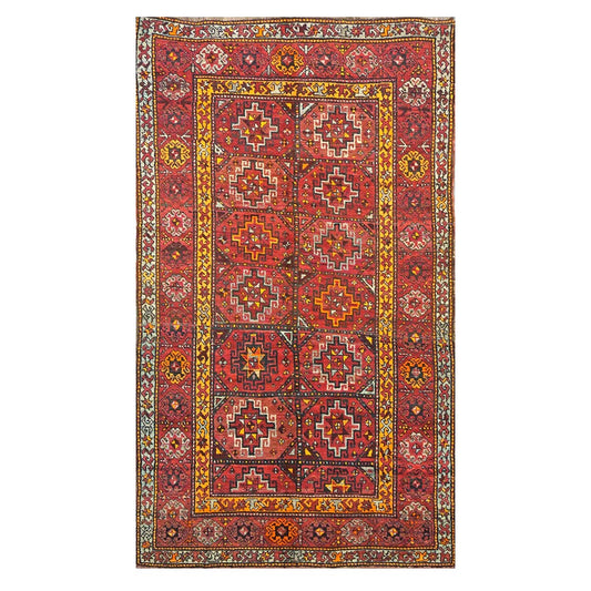 Antique East Turkestani Khotan Wool 6x11 Red, Yellow & Light Green Handmade Area Rug #9902833