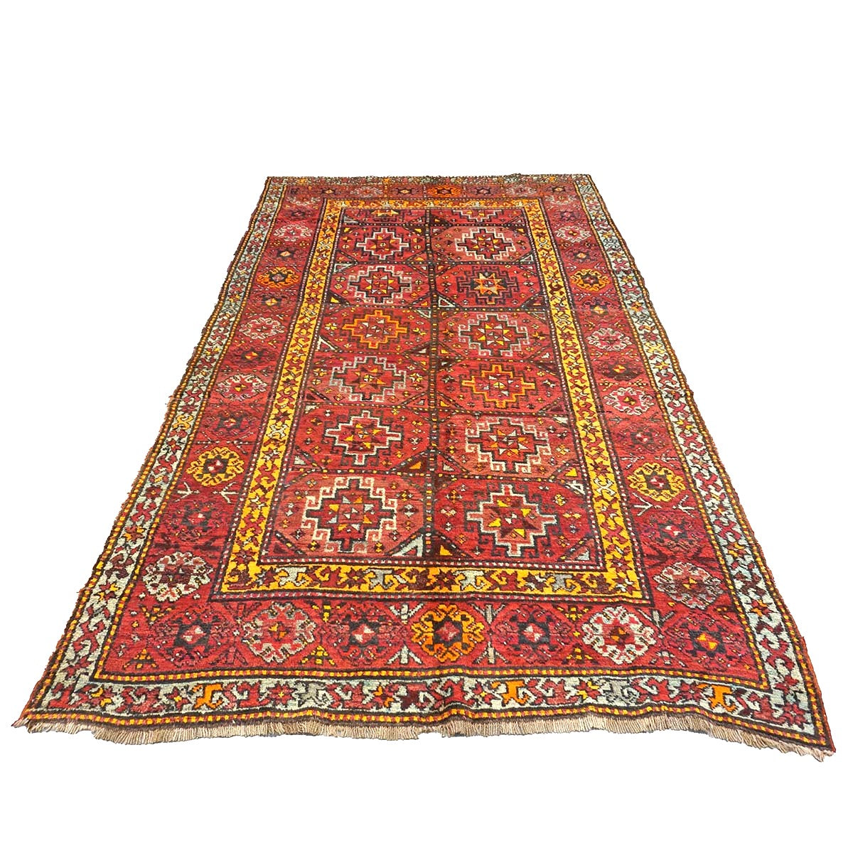 Antique East Turkestani Khotan Wool 6x11 Red, Yellow & Light Green Handmade Area Rug #9902833