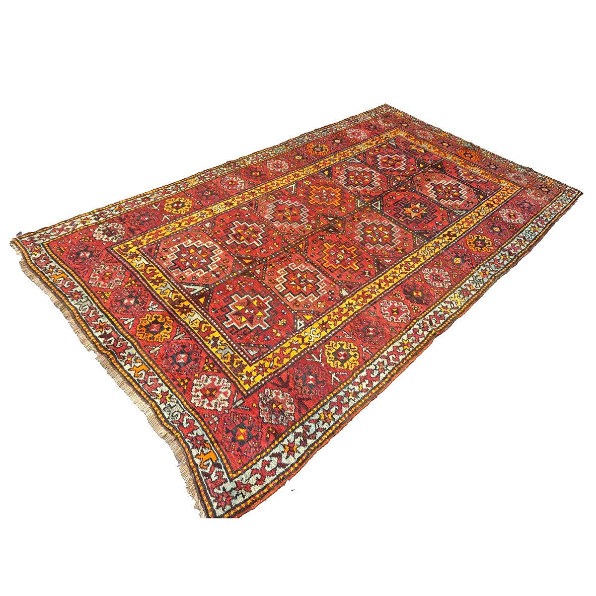 Antique East Turkestani Khotan Wool 6x11 Red, Yellow & Light Green Handmade Area Rug #9902833