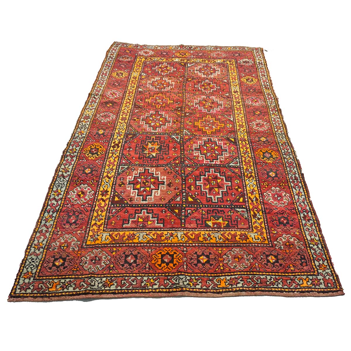 Antique East Turkestani Khotan Wool 6x11 Red, Yellow & Light Green Handmade Area Rug #9902833