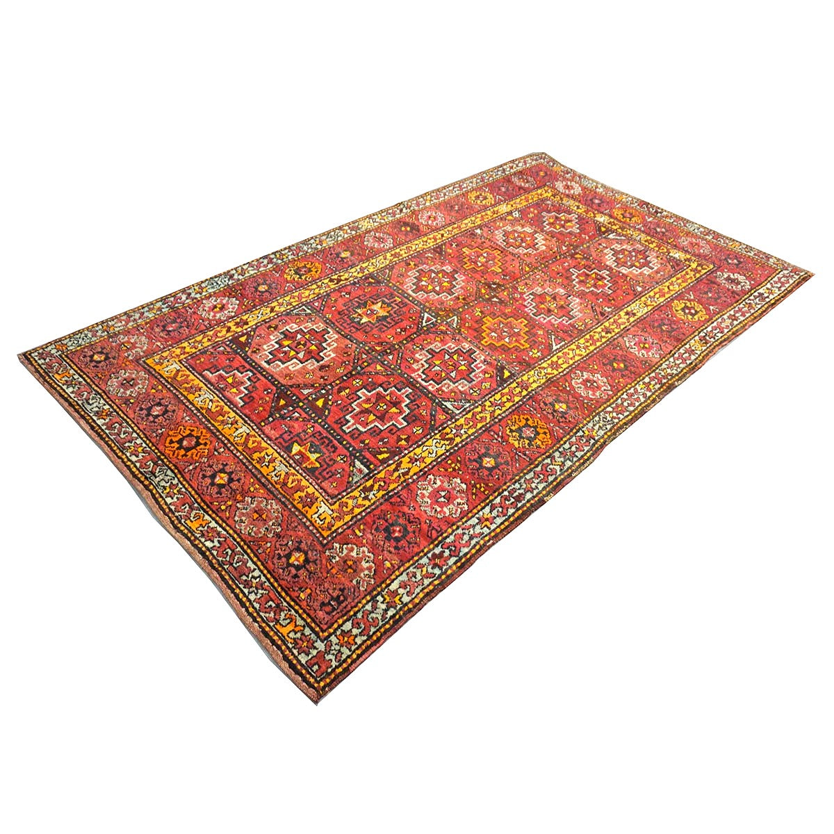Antique East Turkestani Khotan Wool 6x11 Red, Yellow & Light Green Handmade Area Rug #9902833