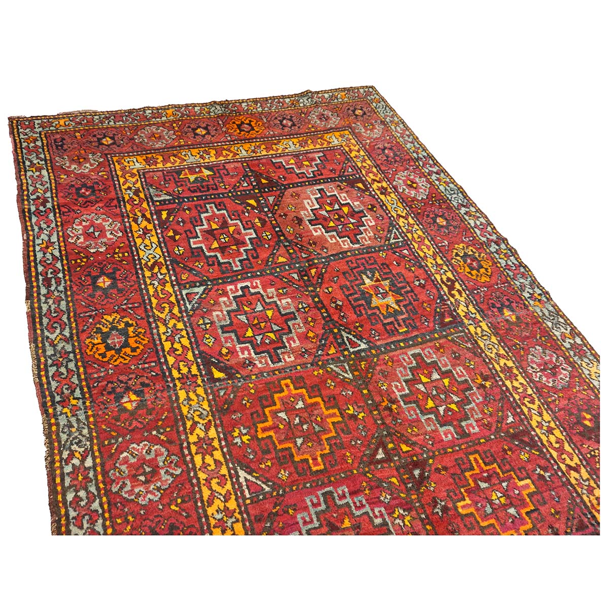 Antique East Turkestani Khotan Wool 6x11 Red, Yellow & Light Green Handmade Area Rug #9902833