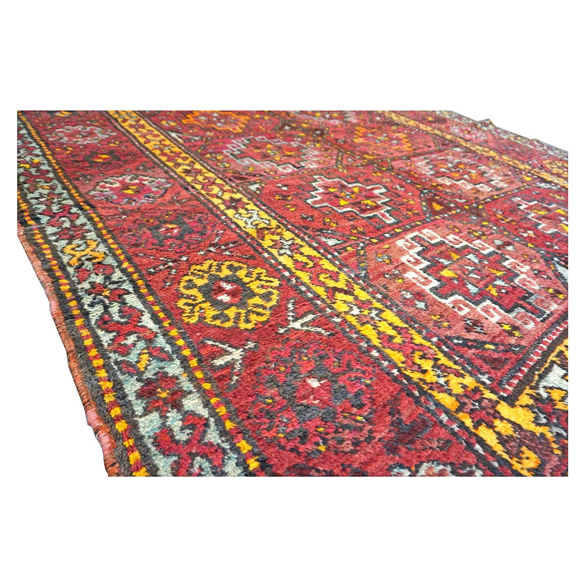 Antique East Turkestani Khotan Wool 6x11 Red, Yellow & Light Green Handmade Area Rug #9902833