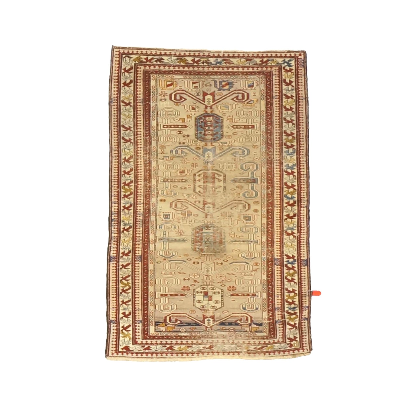 Antique Azerbaijani Kazak Perpedil Wool 3x5 Tan & Red Handmade Area Rug #9902854