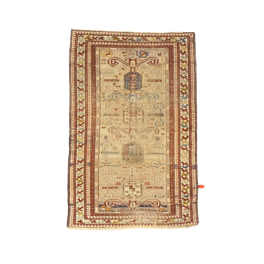 Antique Azerbaijani Kazak Perpedil Wool 3x5 Tan & Red Handmade Area Rug #9902854