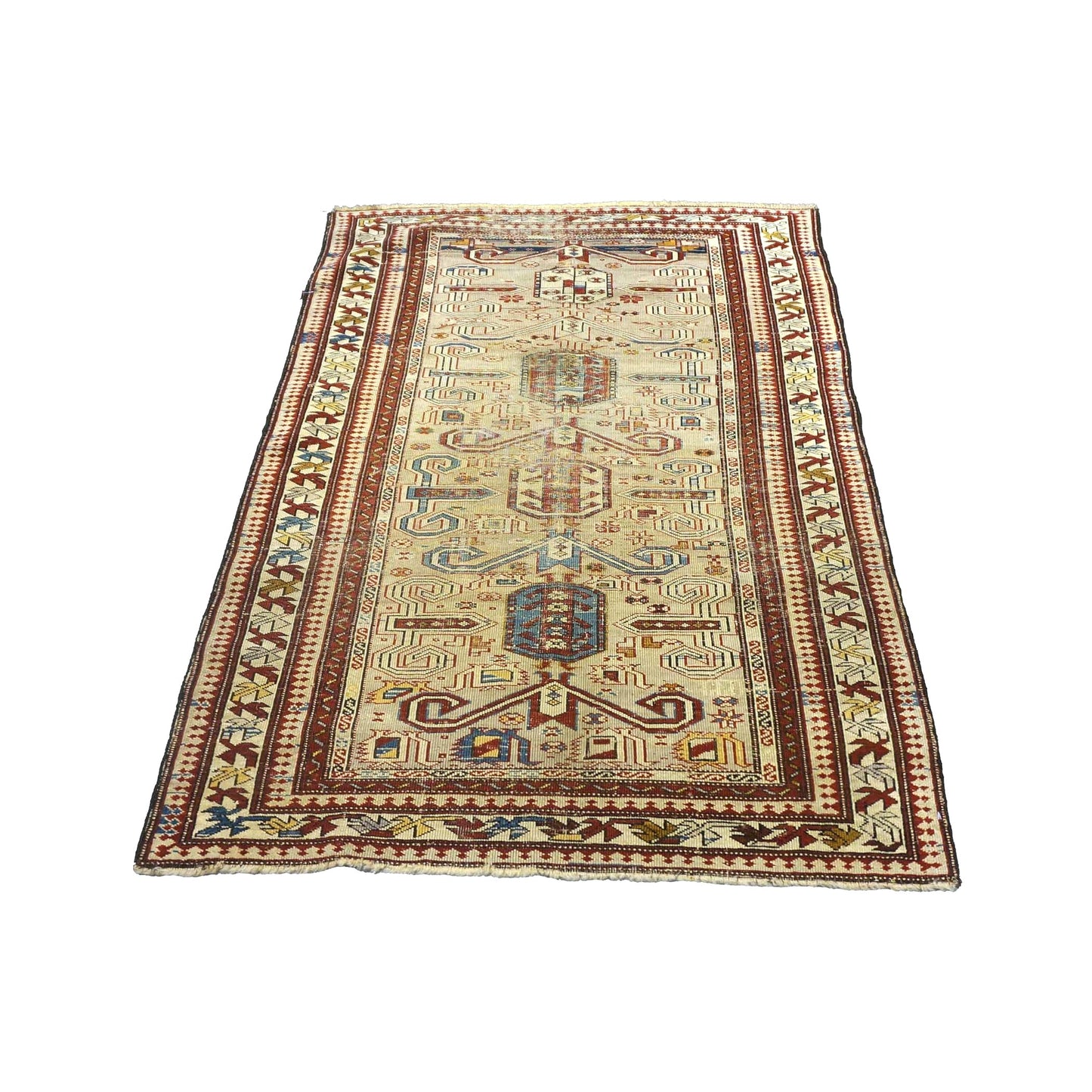 Antique Azerbaijani Kazak Perpedil Wool 3x5 Tan & Red Handmade Area Rug #9902854
