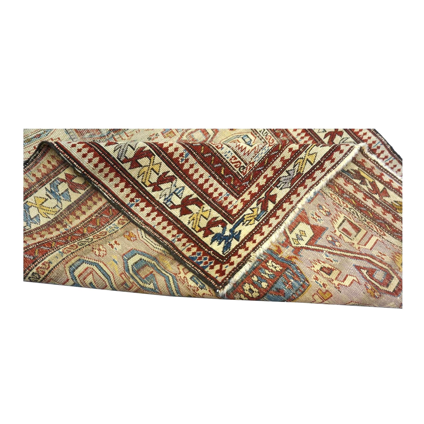Antique Azerbaijani Kazak Perpedil Wool 3x5 Tan & Red Handmade Area Rug #9902854