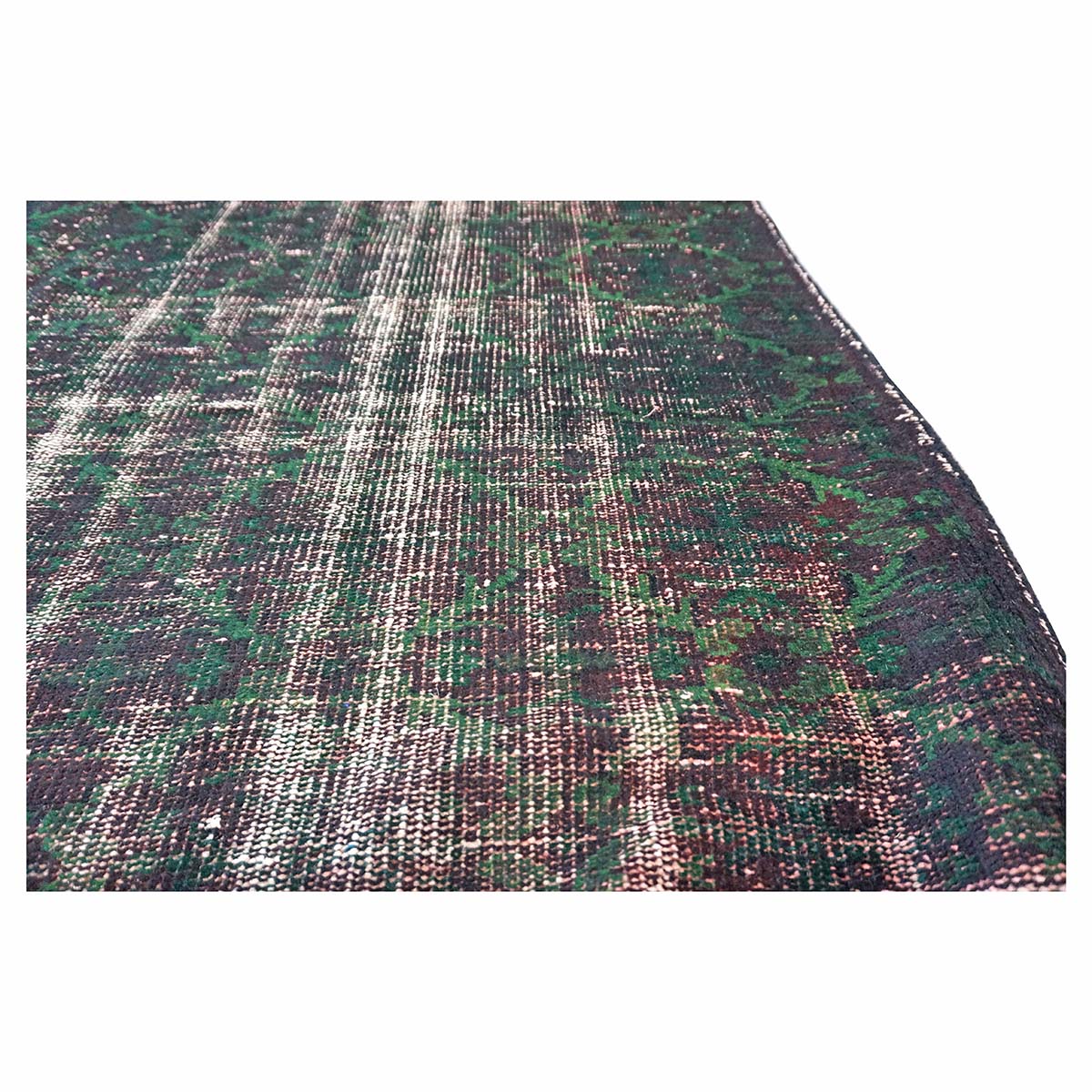 Turkish Overdye Distressed Wool 6x9 Emerald Green & Ivory Handmade Area Rug # 9902855