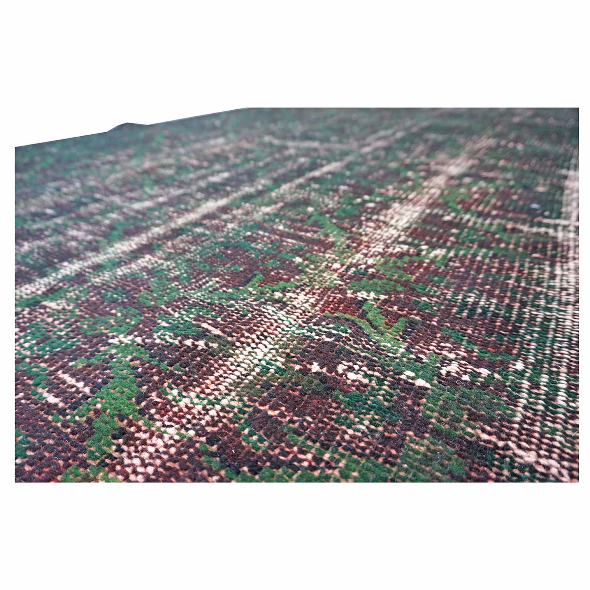 Turkish Overdye Distressed Wool 6x9 Emerald Green & Ivory Handmade Area Rug # 9902855