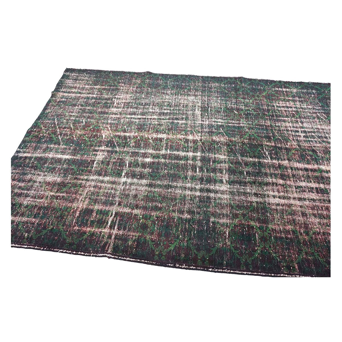 Turkish Overdye Distressed Wool 6x9 Emerald Green & Ivory Handmade Area Rug # 9902855