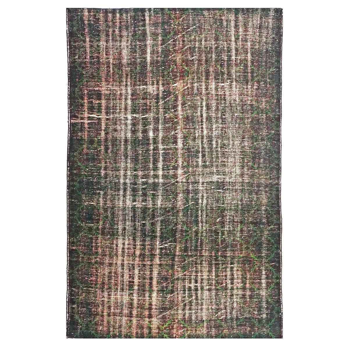 Turkish Overdye Distressed Wool 6x9 Emerald Green & Ivory Handmade Area Rug # 9902855