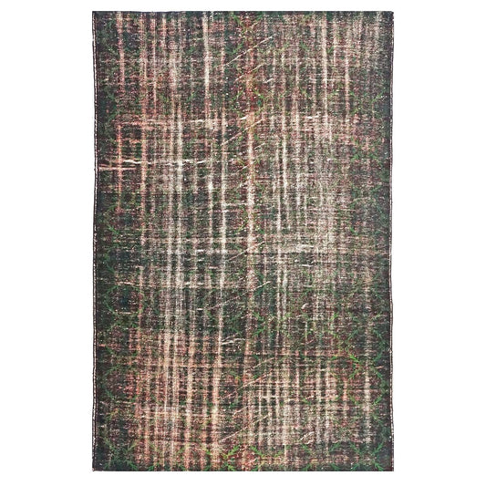 Turkish Overdye Distressed Wool 6x9 Emerald Green & Ivory Handmade Area Rug # 9902855