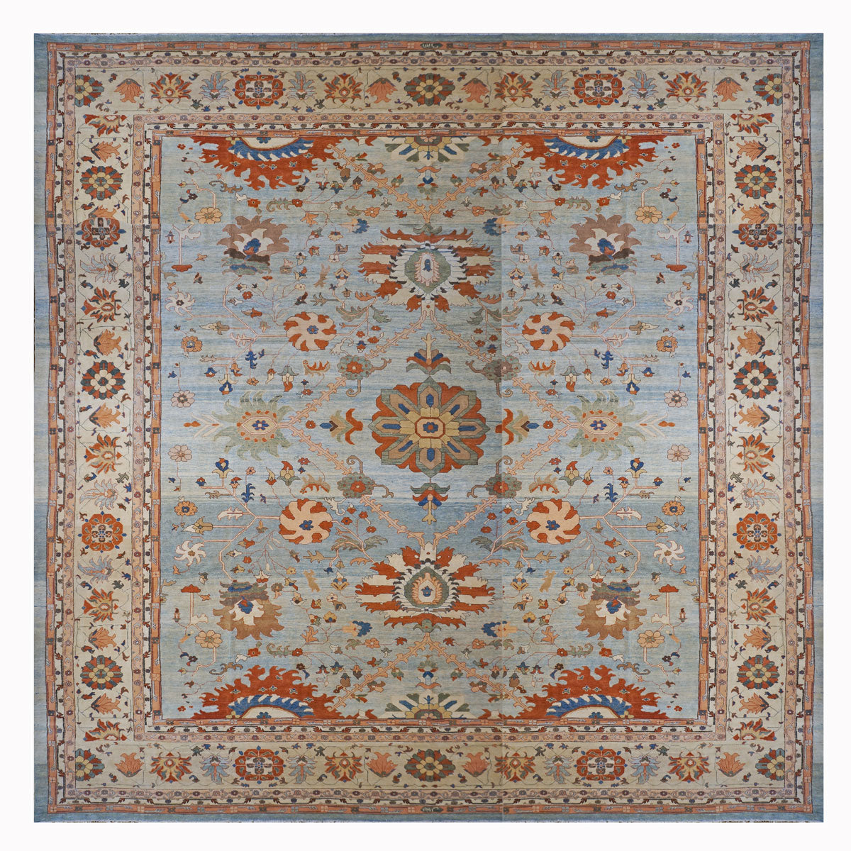 Persian Serapi Karajeh Wool 21x23 Red, Blue & Ivory Handmade Oversized Area Rug #9902856