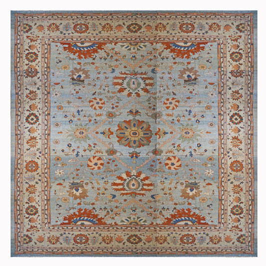 Persian Serapi Karajeh Wool 21x23 Red, Blue & Ivory Handmade Oversized Area Rug #9902856