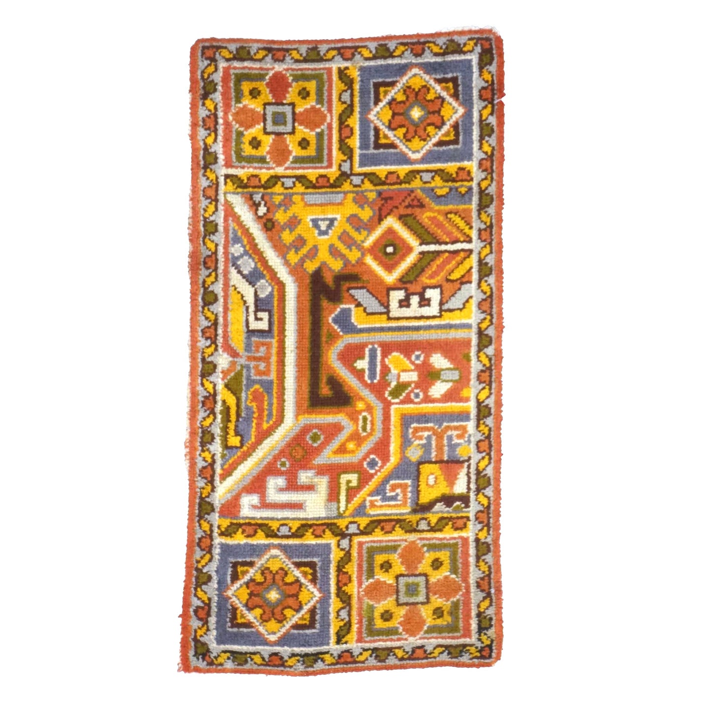 Antique Spanish Oushak Wool 3x6 Gold, Red & Ivory Handmade Throw Rug # 9902891
