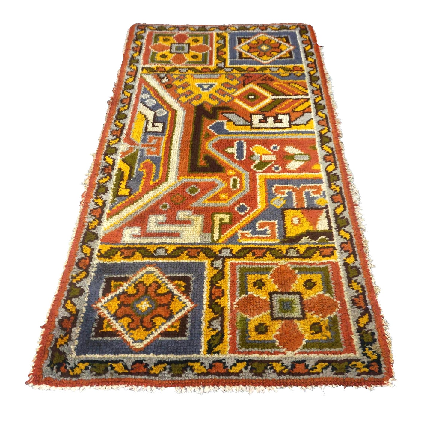 Antique Spanish Oushak Wool 3x6 Gold, Red & Ivory Handmade Throw Rug # 9902891
