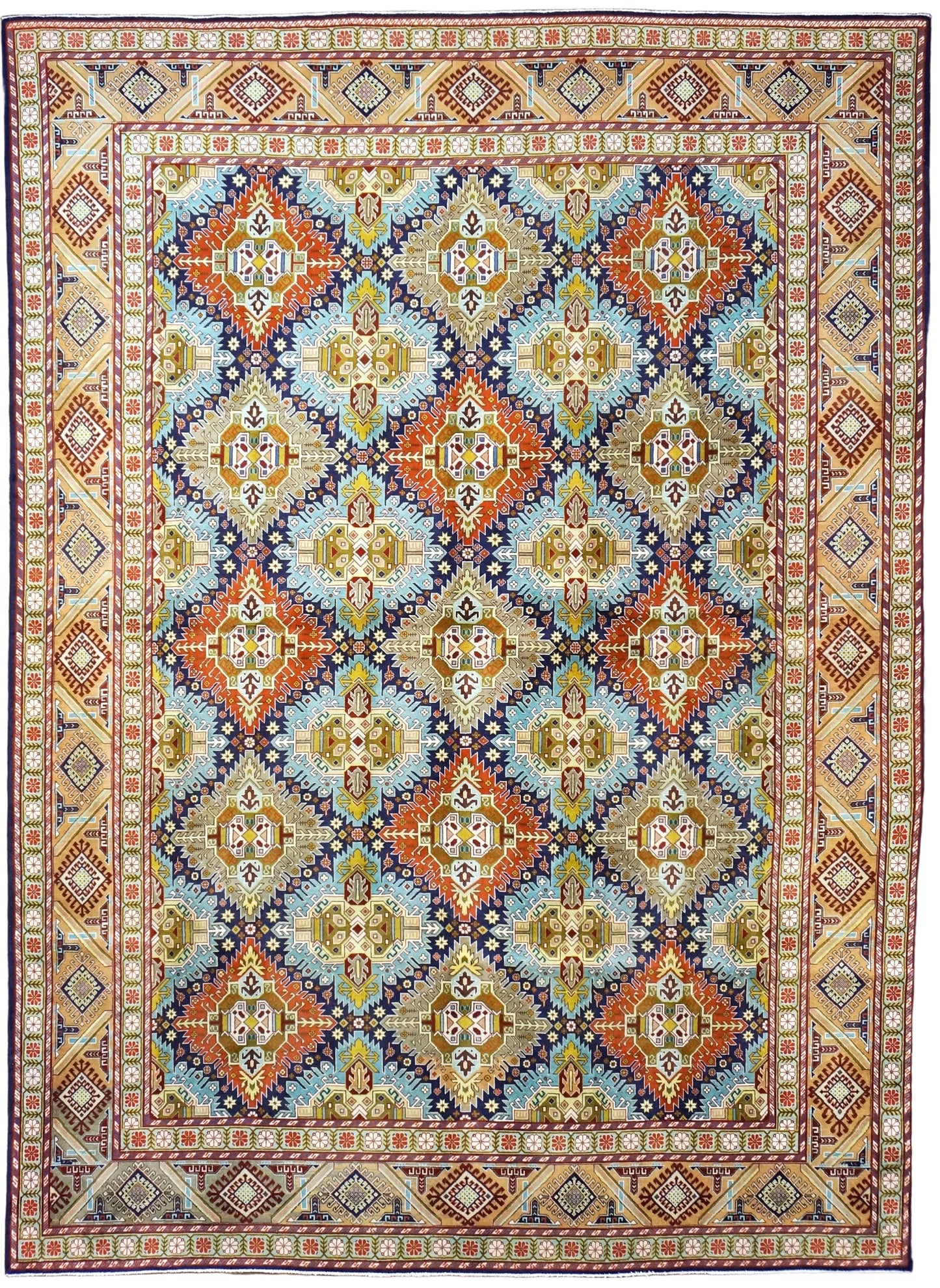 Antique Persian Tabriz Gobah Wool 8x11 Camel, Blue & Orange Handmade Area Rug #9902909