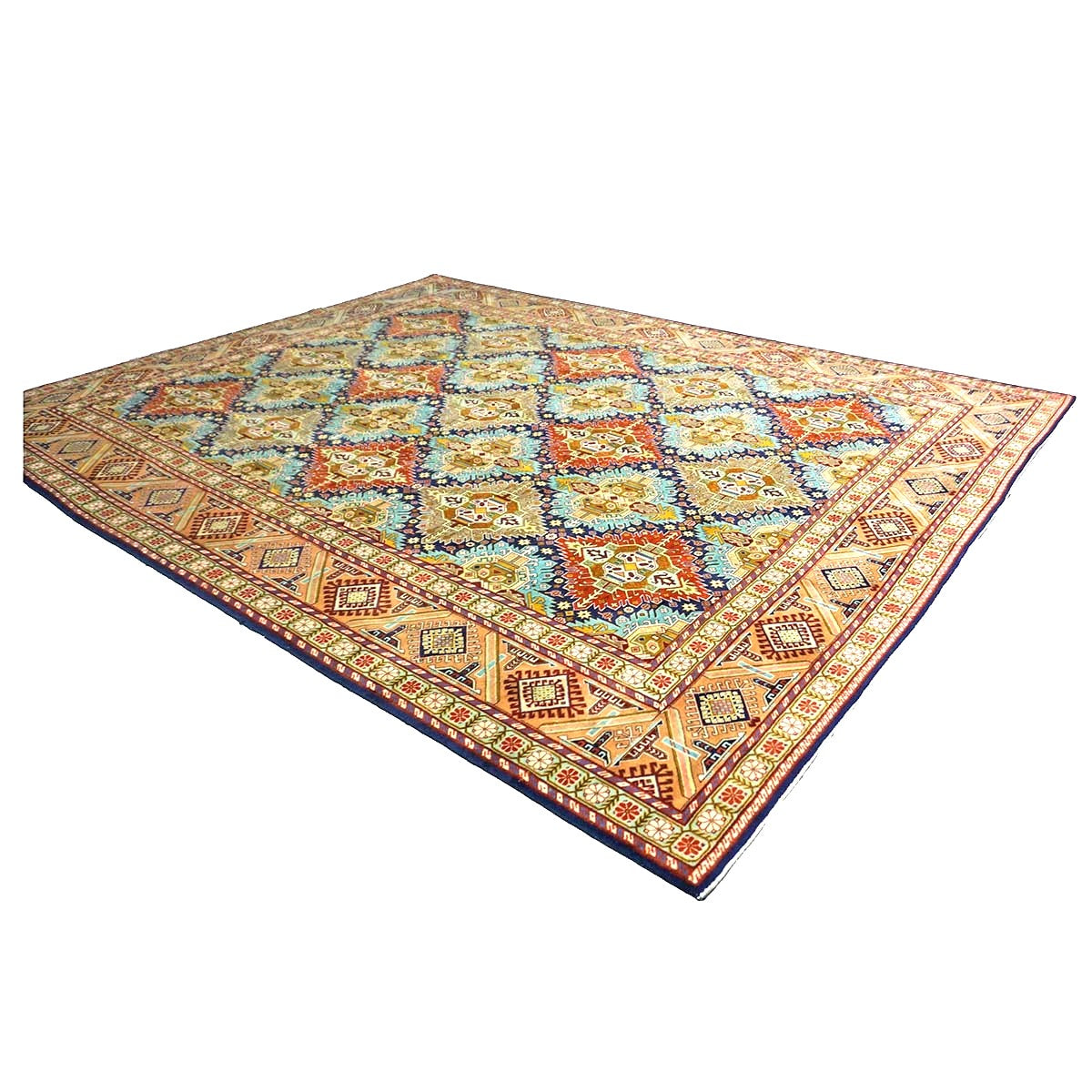Antique Persian Tabriz Gobah Wool 8x11 Camel, Blue & Orange Handmade Area Rug #9902909