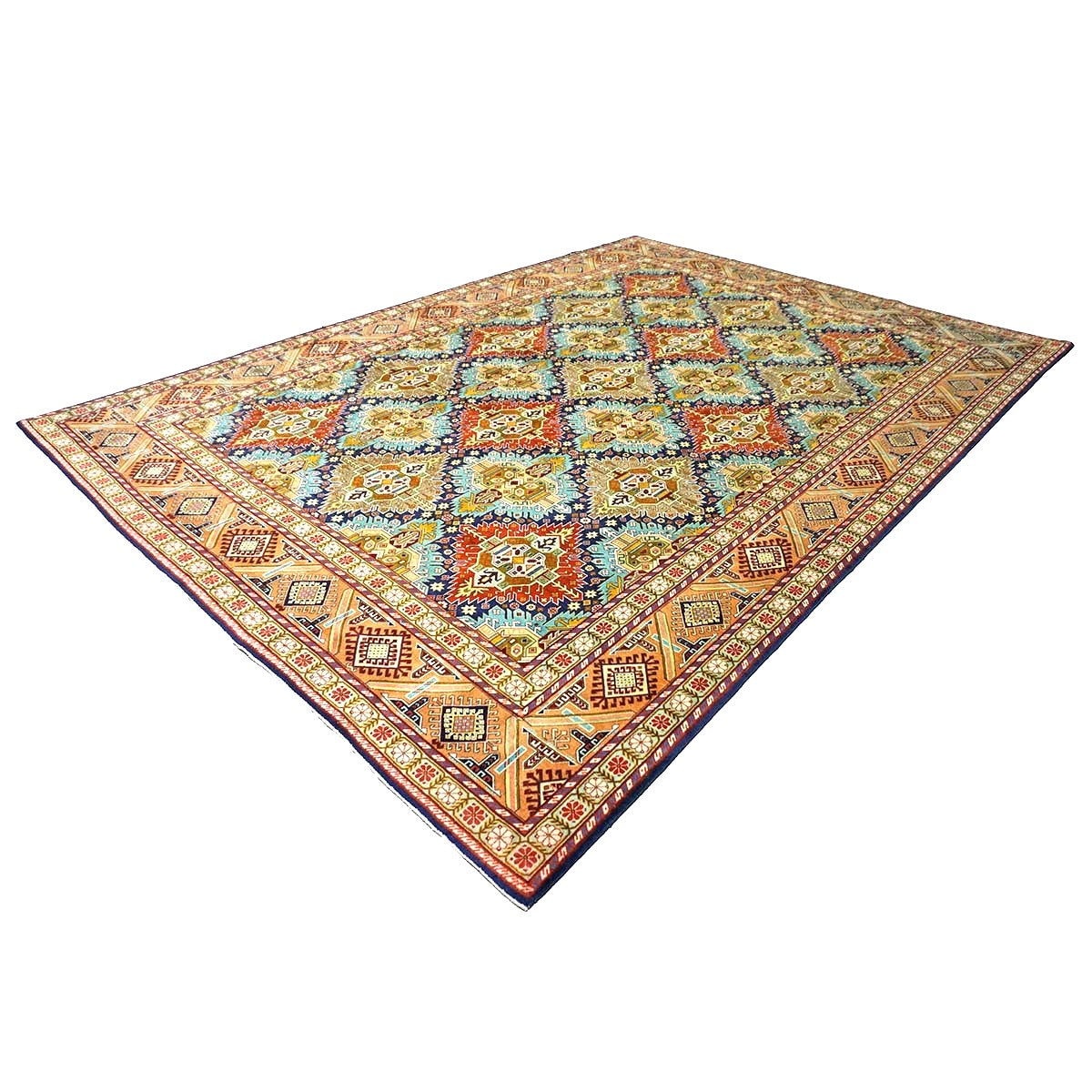 Antique Persian Tabriz Gobah Wool 8x11 Camel, Blue & Orange Handmade Area Rug #9902909