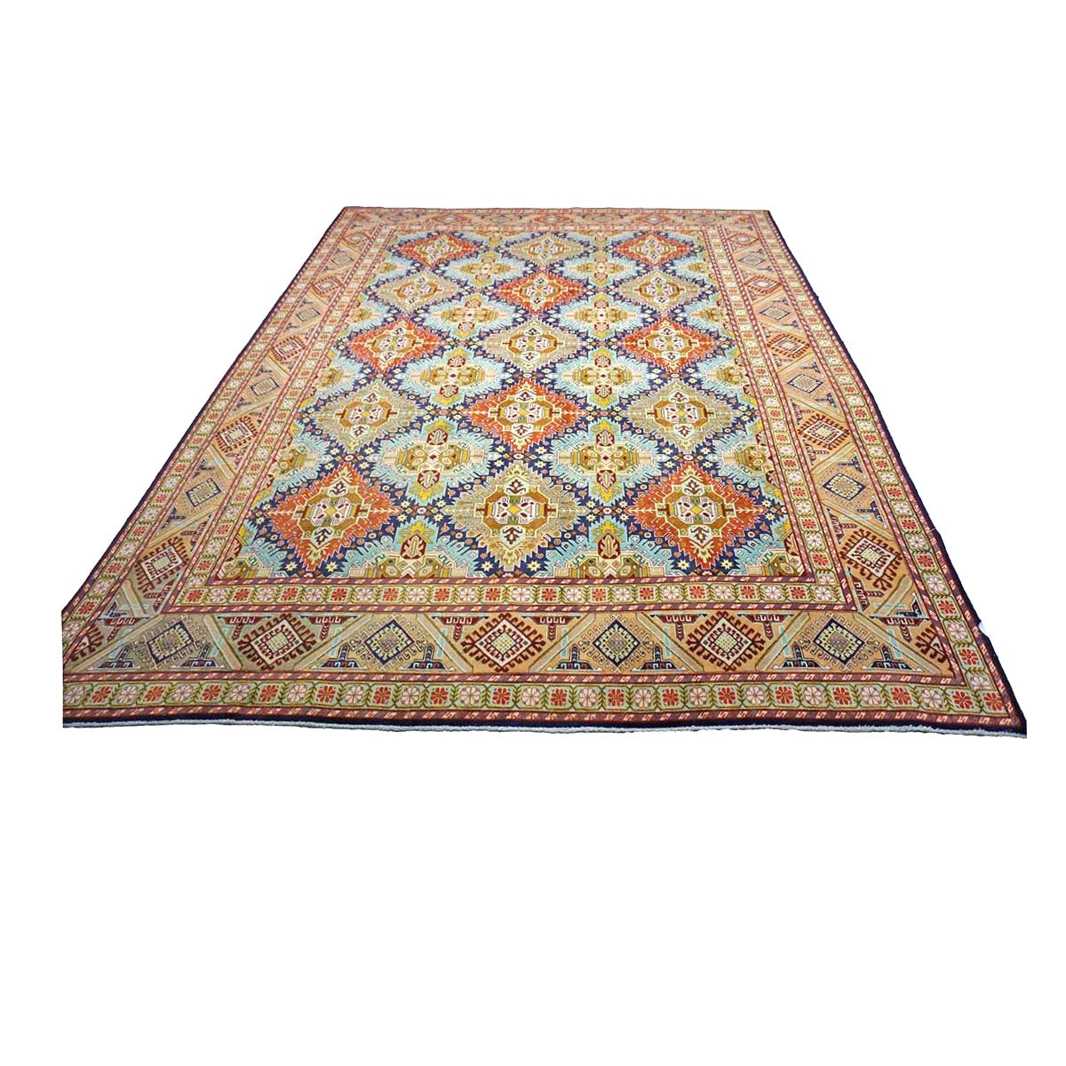 Antique Persian Tabriz Gobah Wool 8x11 Camel, Blue & Orange Handmade Area Rug #9902909