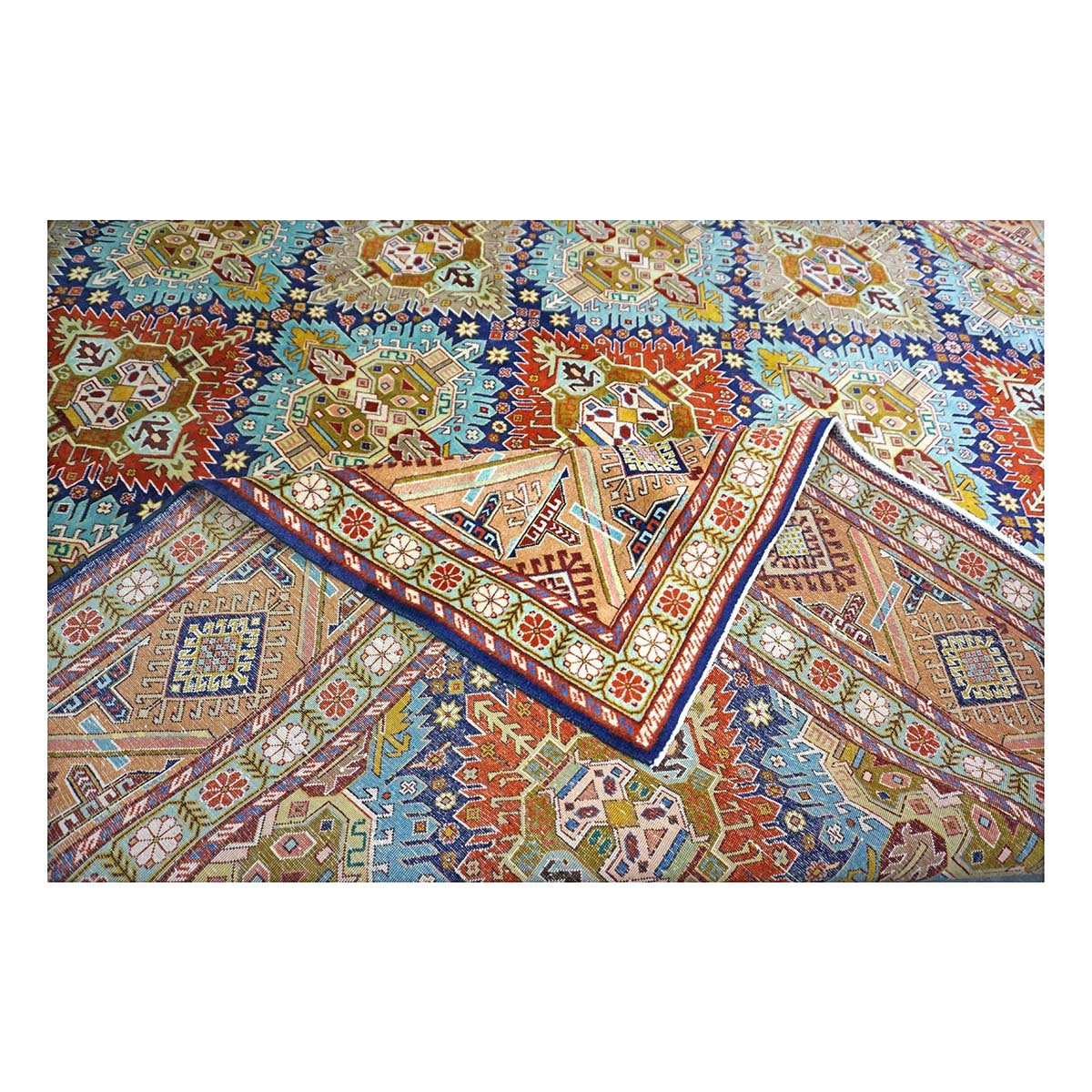 Antique Persian Tabriz Gobah Wool 8x11 Camel, Blue & Orange Handmade Area Rug #9902909