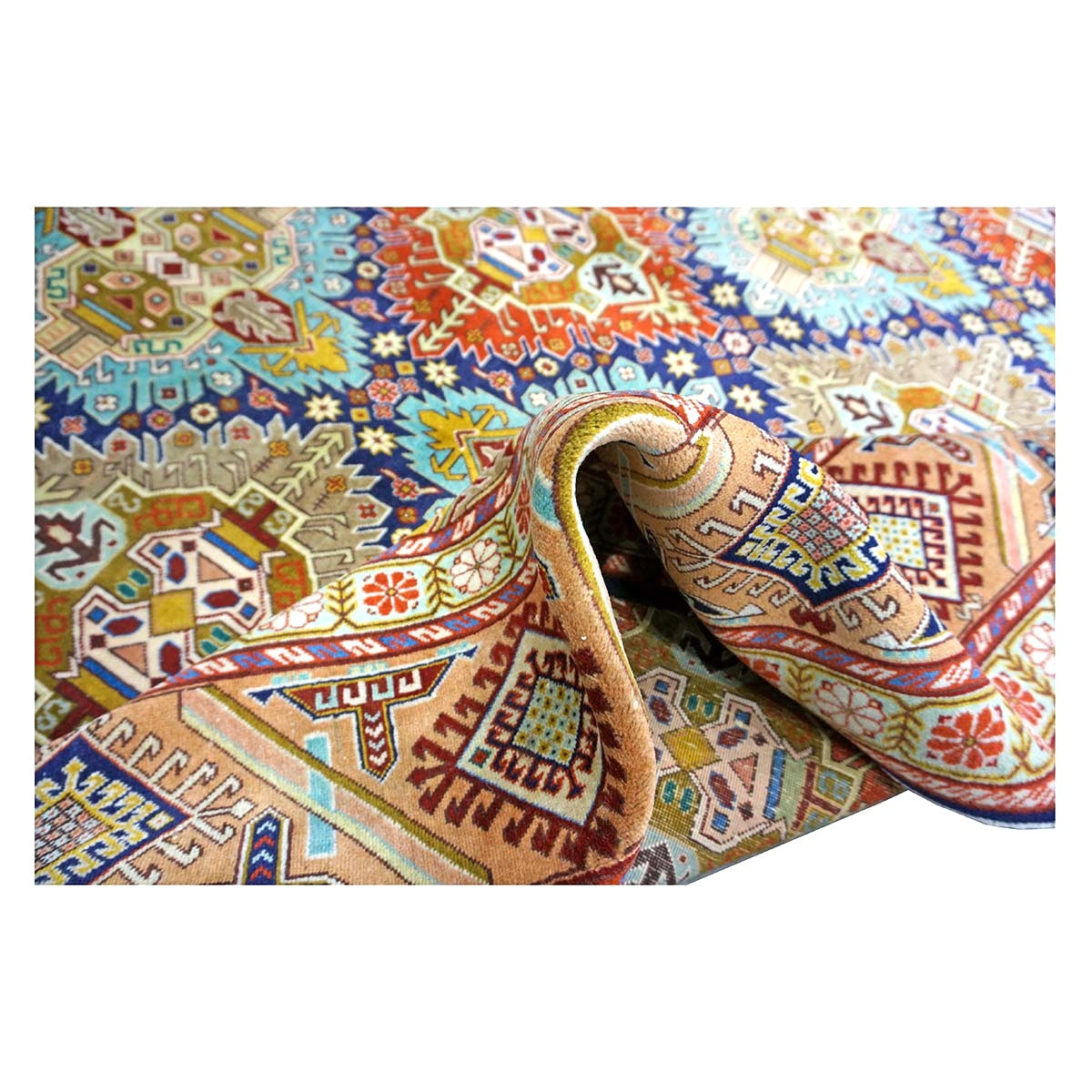 Antique Persian Tabriz Gobah Wool 8x11 Camel, Blue & Orange Handmade Area Rug #9902909