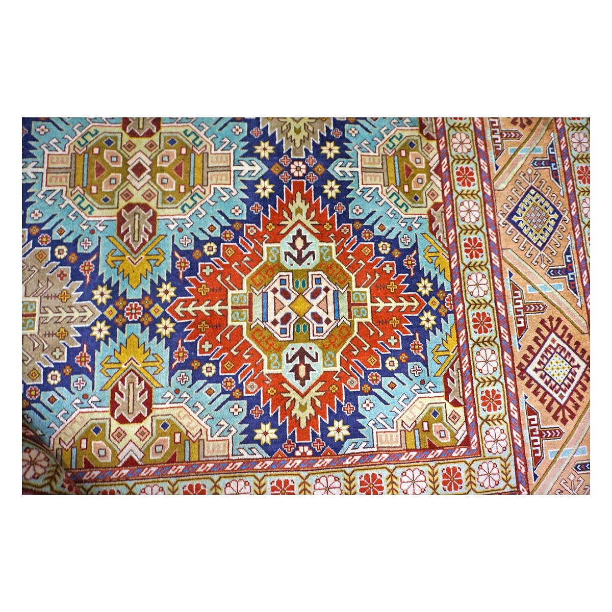 Antique Persian Tabriz Gobah Wool 8x11 Camel, Blue & Orange Handmade Area Rug #9902909