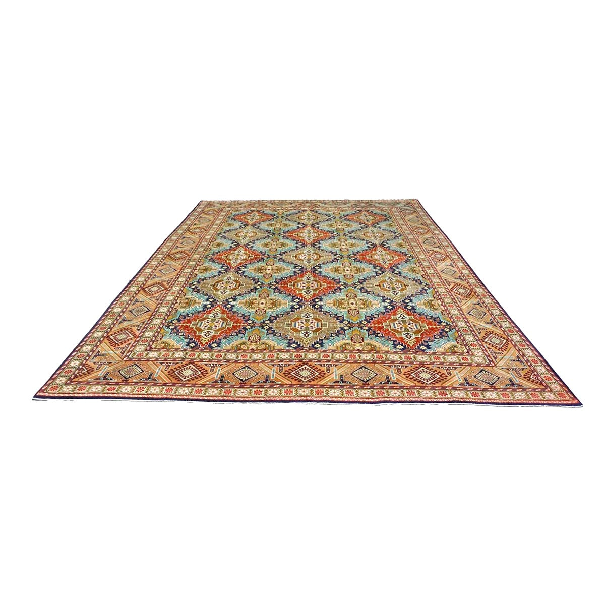 Antique Persian Tabriz Gobah Wool 8x11 Camel, Blue & Orange Handmade Area Rug #9902909