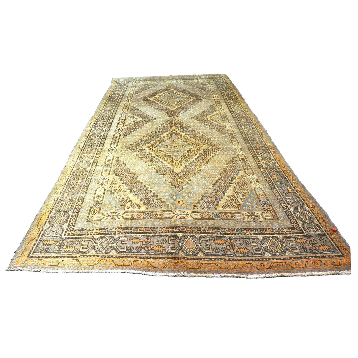 Vintage East Turkestani Khotan Wool 7x13 Ivory & Tan Handmade Gallery Rug #9902912