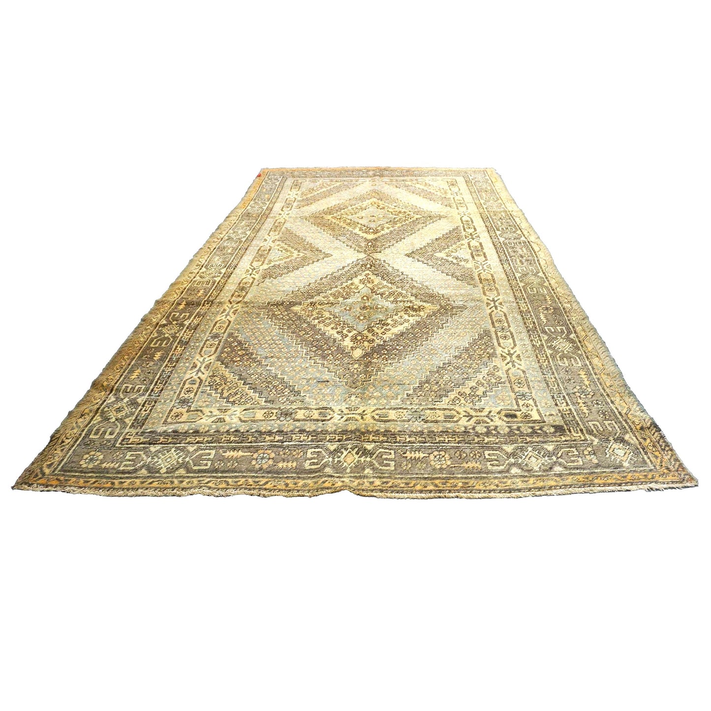 Vintage East Turkestani Khotan Wool 7x13 Ivory & Tan Handmade Gallery Rug #9902912