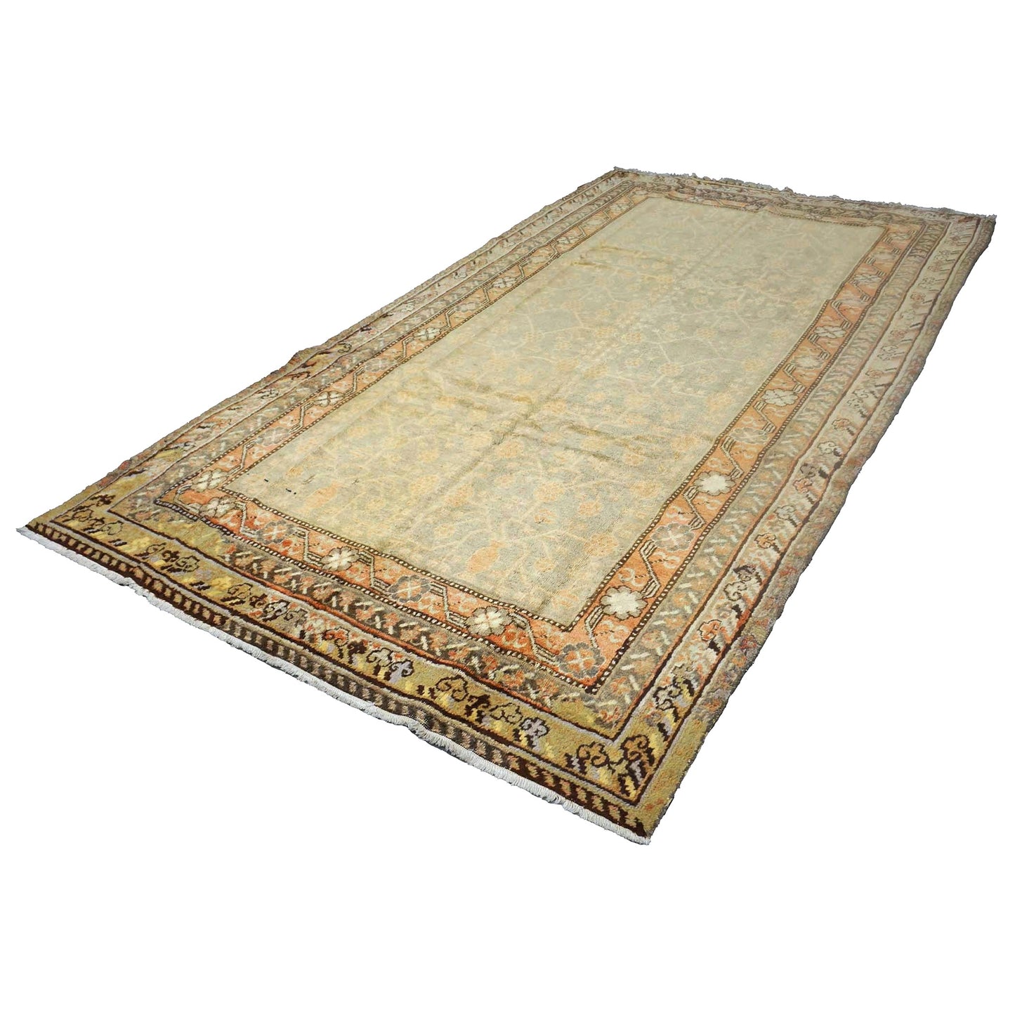 Antique East Turkestani Khotan Wool 6X10 Orange, Yellow & Tan Handmade Area Rug #9902921