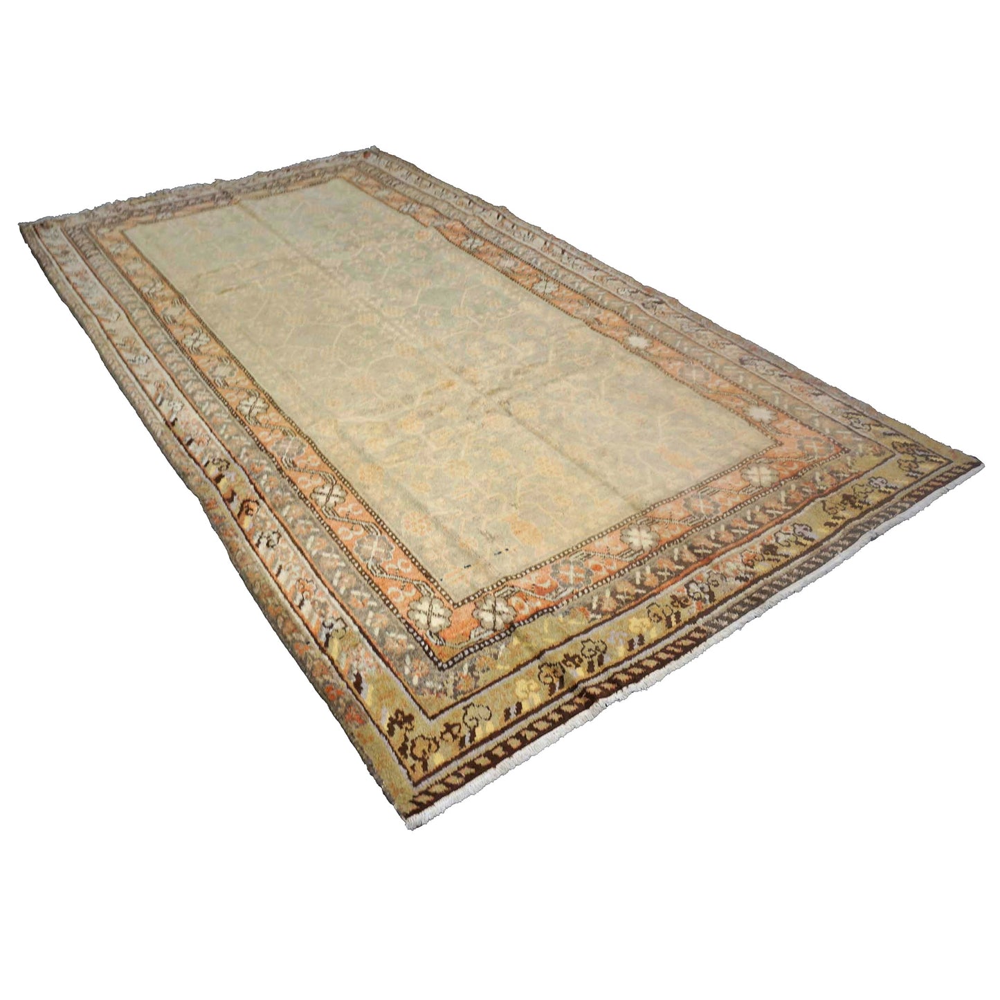 Antique East Turkestani Khotan Wool 6X10 Orange, Yellow & Tan Handmade Area Rug #9902921