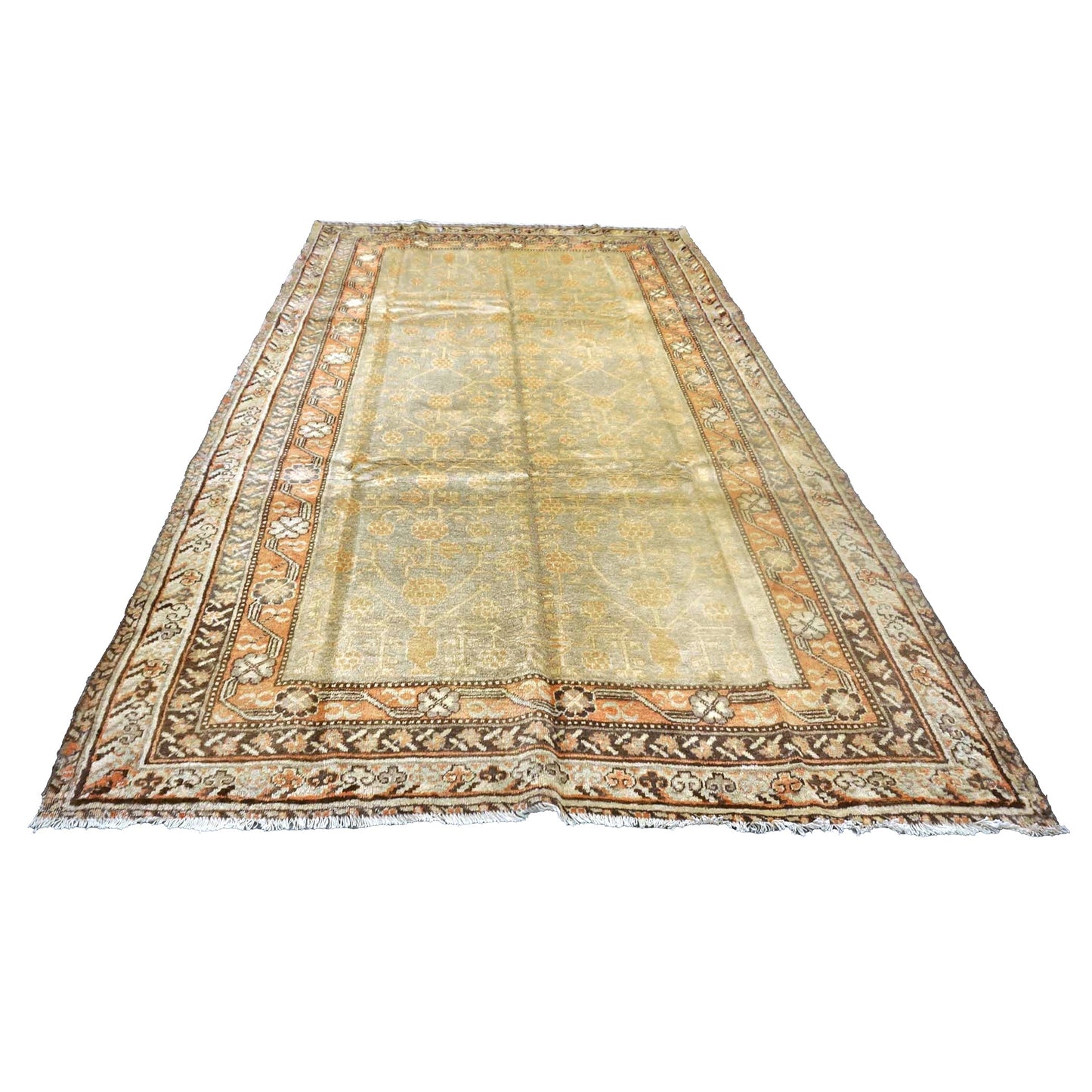 Antique East Turkestani Khotan Wool 6X10 Orange, Yellow & Tan Handmade Area Rug #9902921
