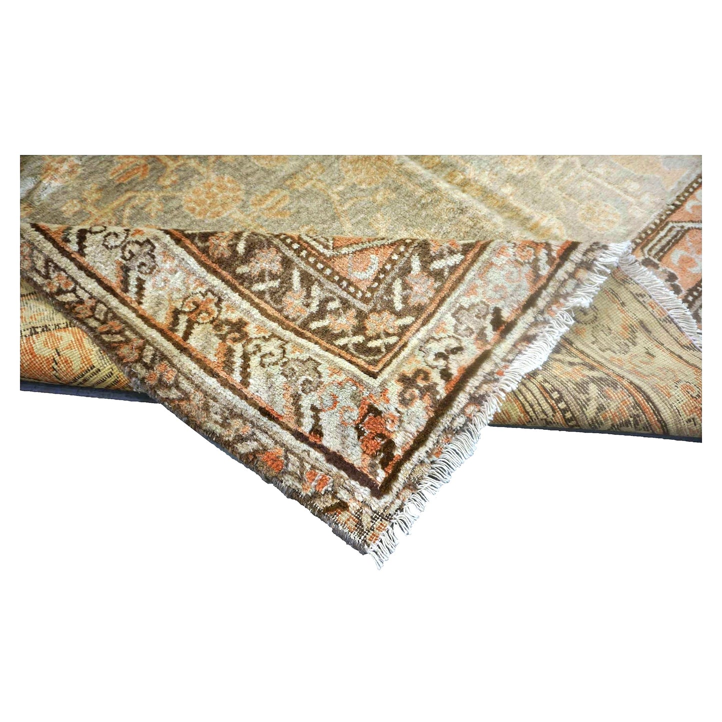 Antique East Turkestani Khotan Wool 6X10 Orange, Yellow & Tan Handmade Area Rug #9902921