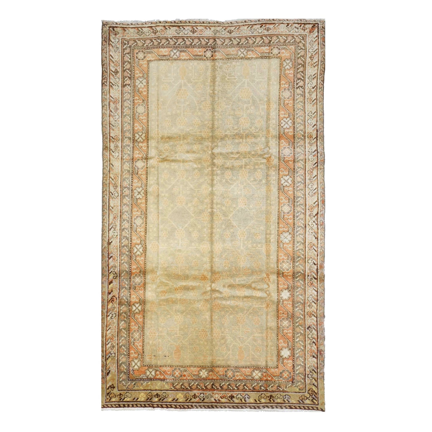 Antique East Turkestani Khotan Wool 6X10 Orange, Yellow & Tan Handmade Area Rug #9902921