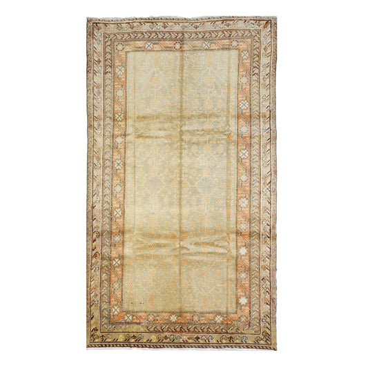 Antique East Turkestani Khotan Wool 6X10 Orange, Yellow & Tan Handmade Area Rug #9902921